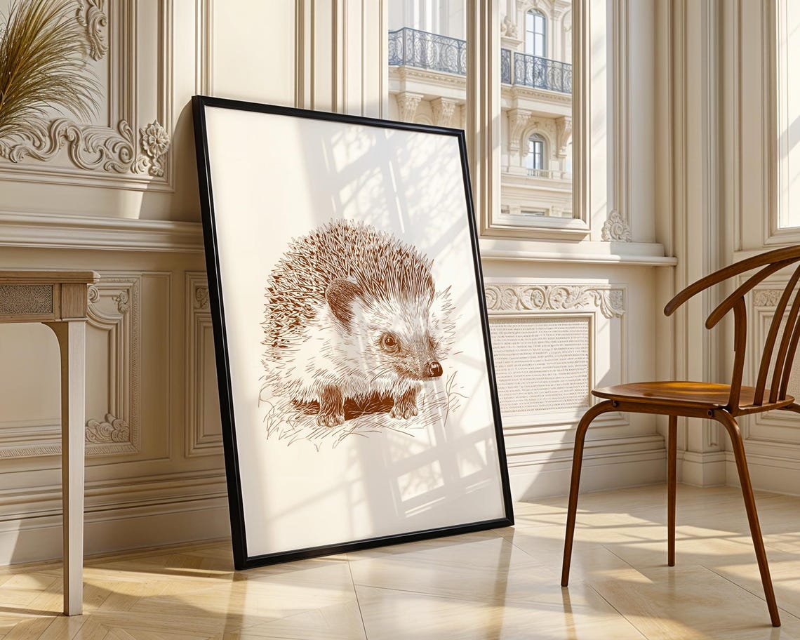 Cute Hedgehog Sepia Ink Sketch Wildlife Animal Illustration Poster - Image 4