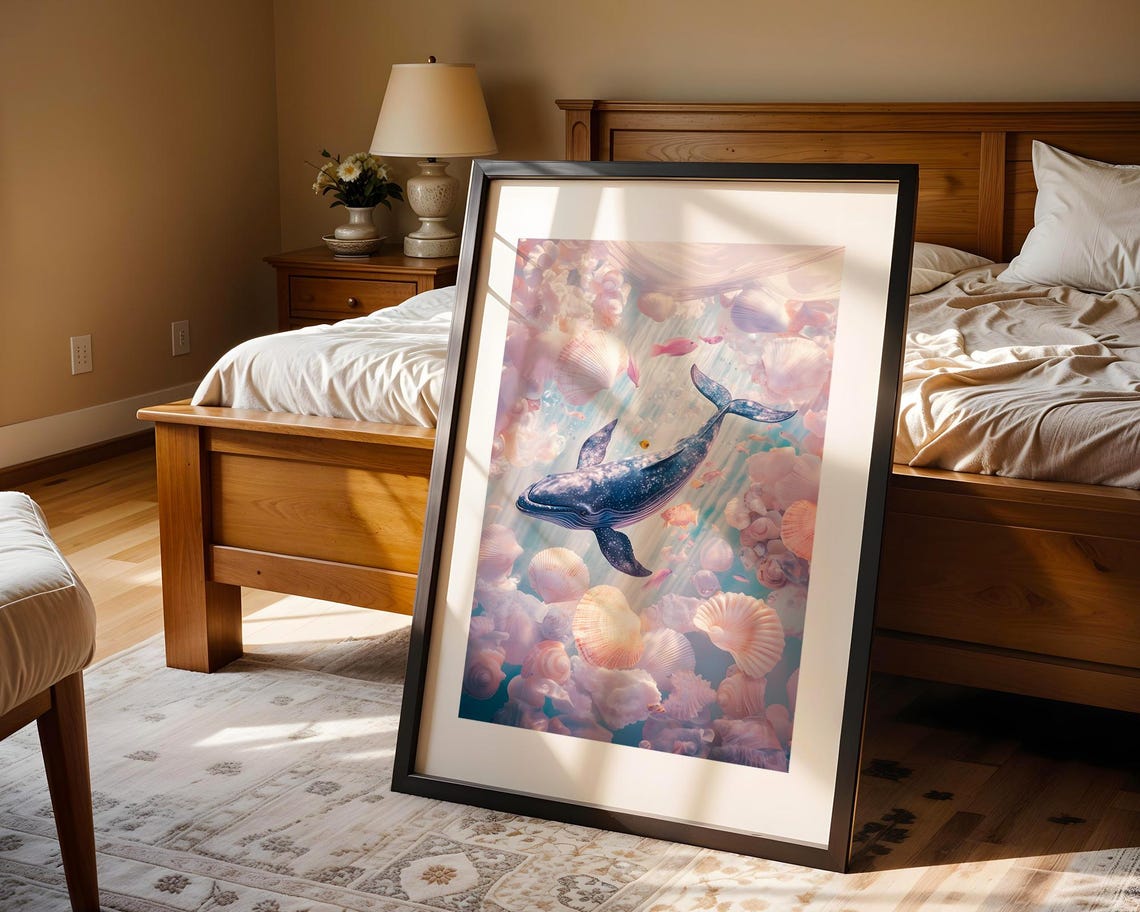 Whale Swimming Pastel Jellyfish Dreamy Underwater Ocean Print - Image 4