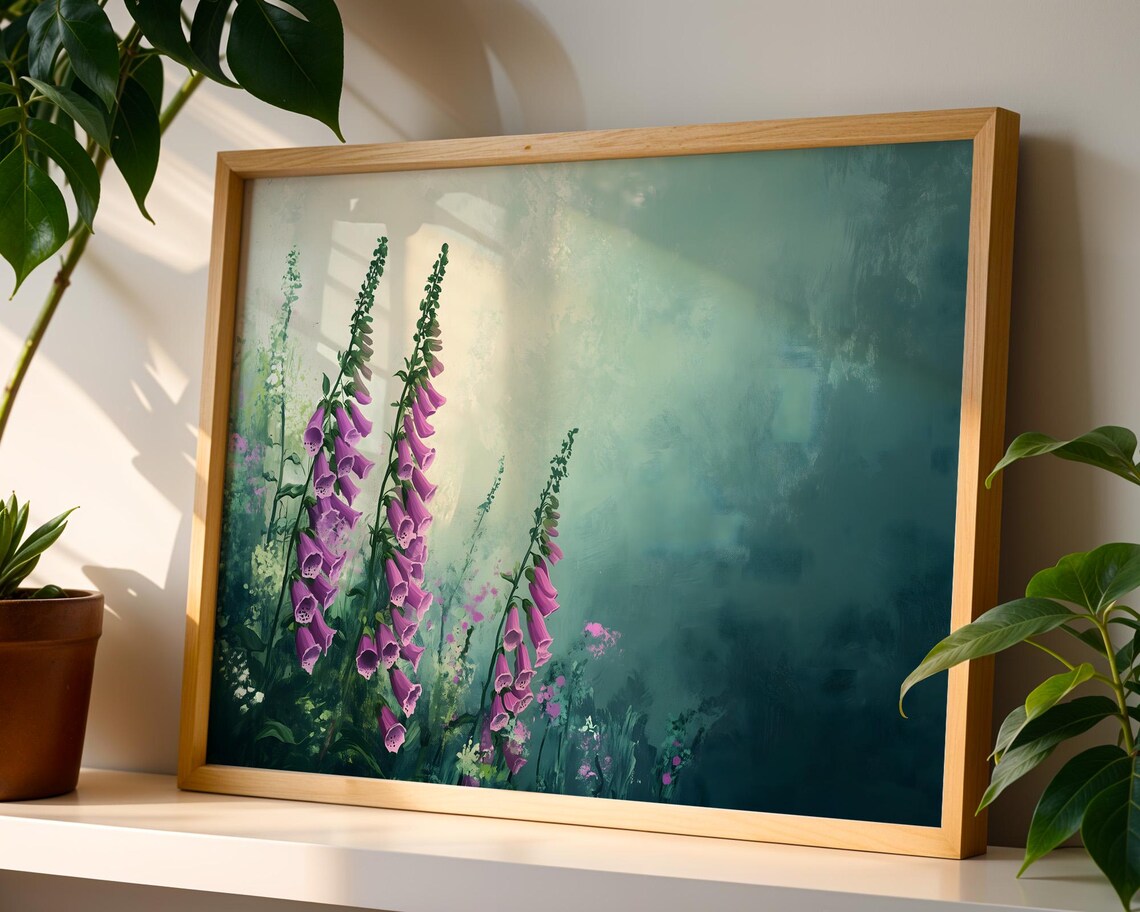 Purple Foxglove Flowers Misty Teal Garden Watercolor Art Poster - Image 5