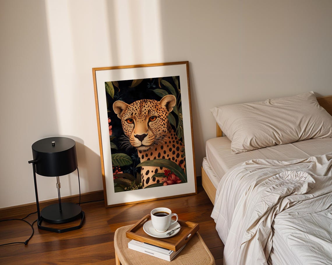 Elegant Leopard In Lush Jungle Wall Art Print Trendy Decor Prints Exotic Wildlife Closeup Portrait - Image 2