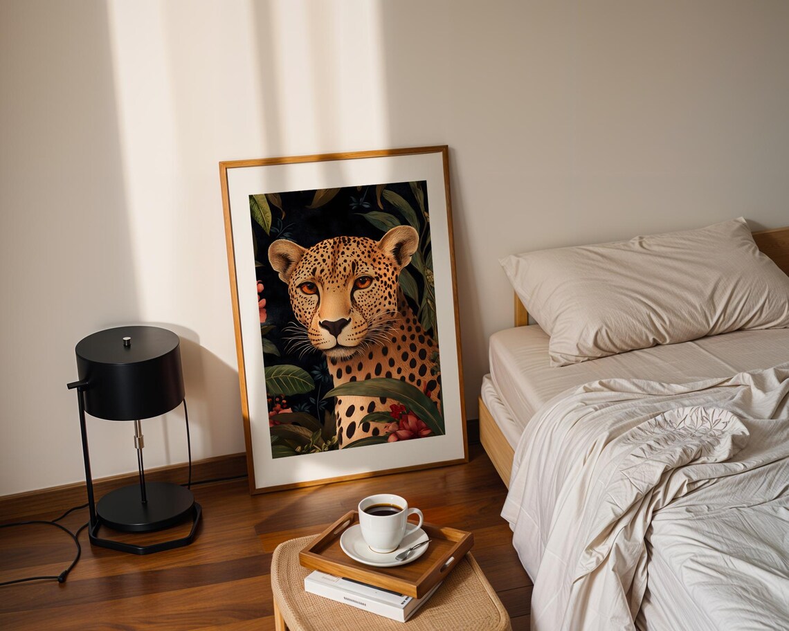 Majestic Leopard Jungle Foliage Striking Orange Eyes Animal Poster - Image 2