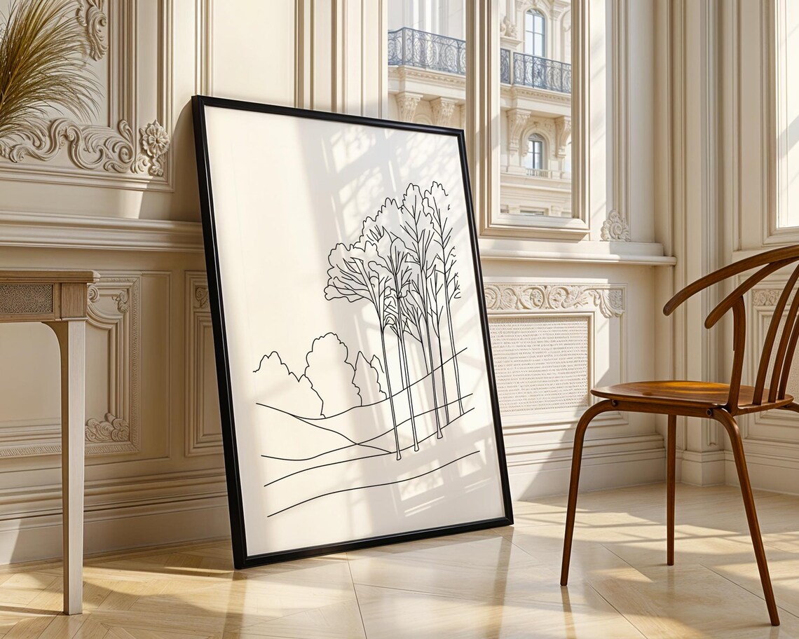 Serene Minimalist Trees Landscape Line Art Nature Sketch Poster - Image 4