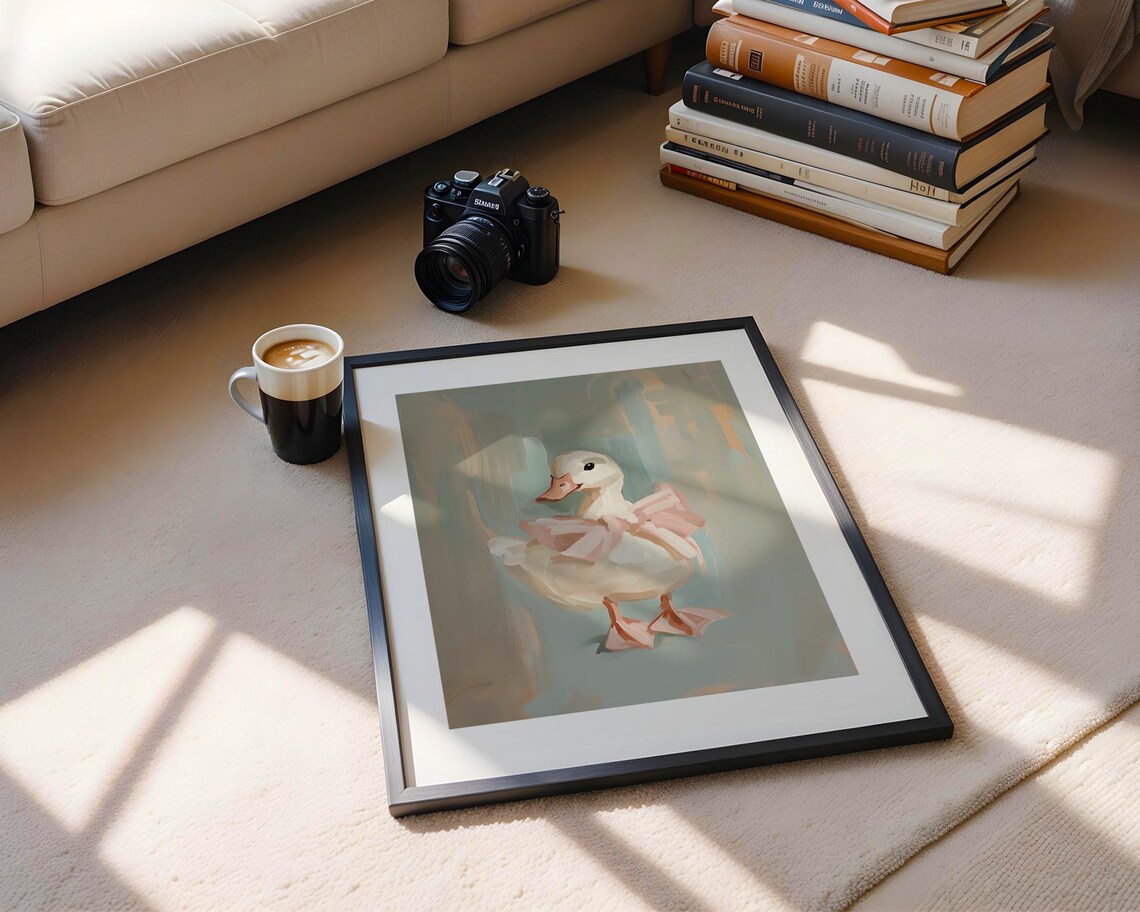 Cute Pastel Duck with Pink Bow Painting Poster for Nursery Walls - Image 5