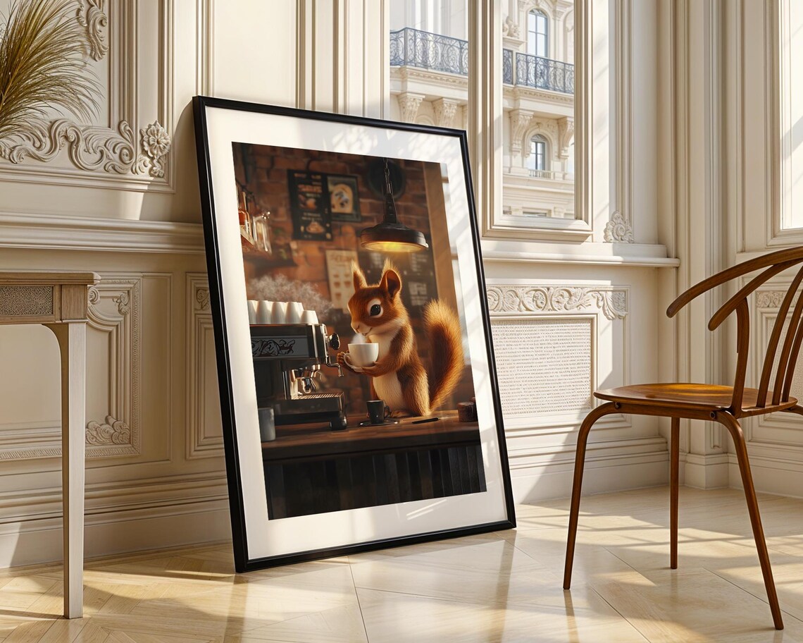 Funny Squirrel Barista Coffee Shop Espresso Cute Animal Print