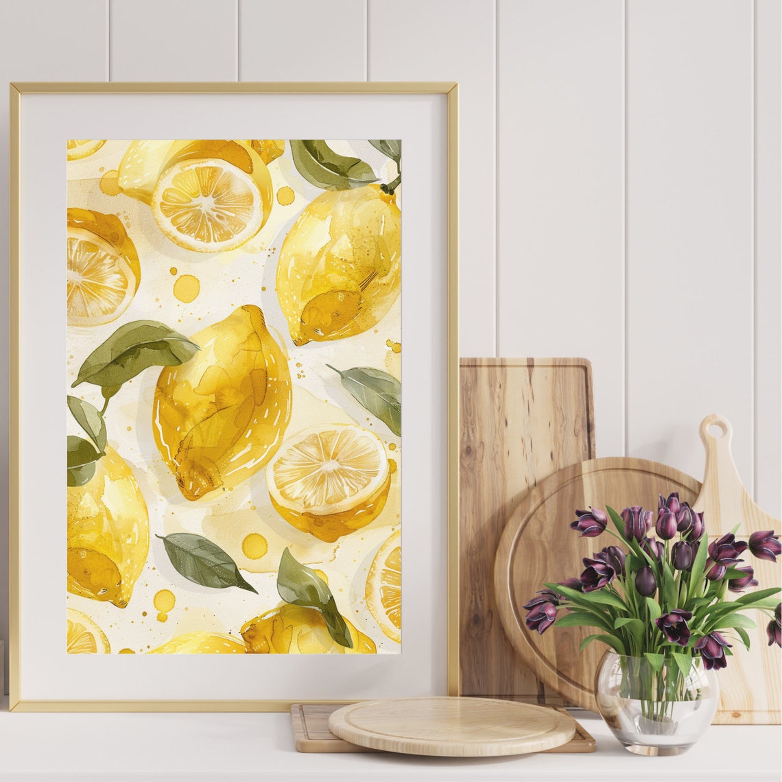 Bright Lemon Citrus Slices Watercolor Fruit Kitchen Art Poster - Image 4