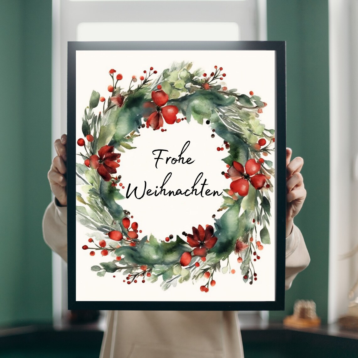 Christmas Wreath Poster, Holiday Decoration Print
