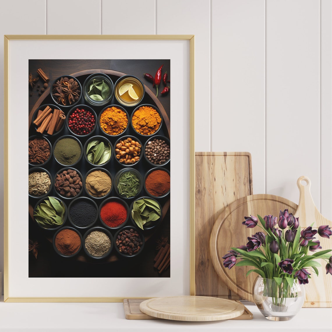 Overhead Spice Bowls Grid Colorful Kitchen Flat Lay Art Poster - Image 4