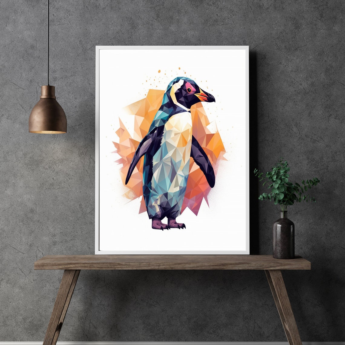 Geometric Low Poly Penguin Colorful Modern Animal Art Poster - Image 3