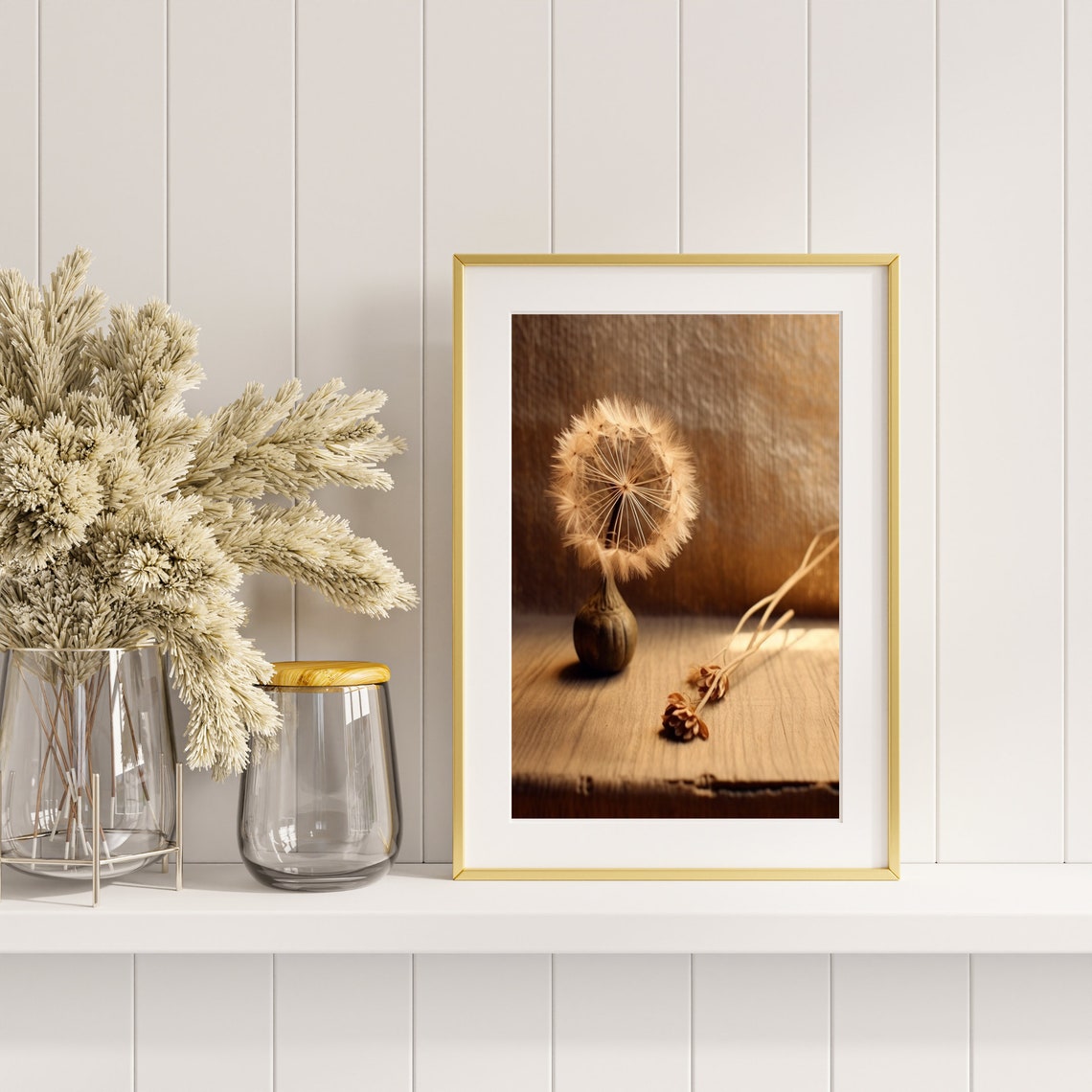 Dandelion Seed Head In Small Vase Warm Still Life Photo Poster - Image 4