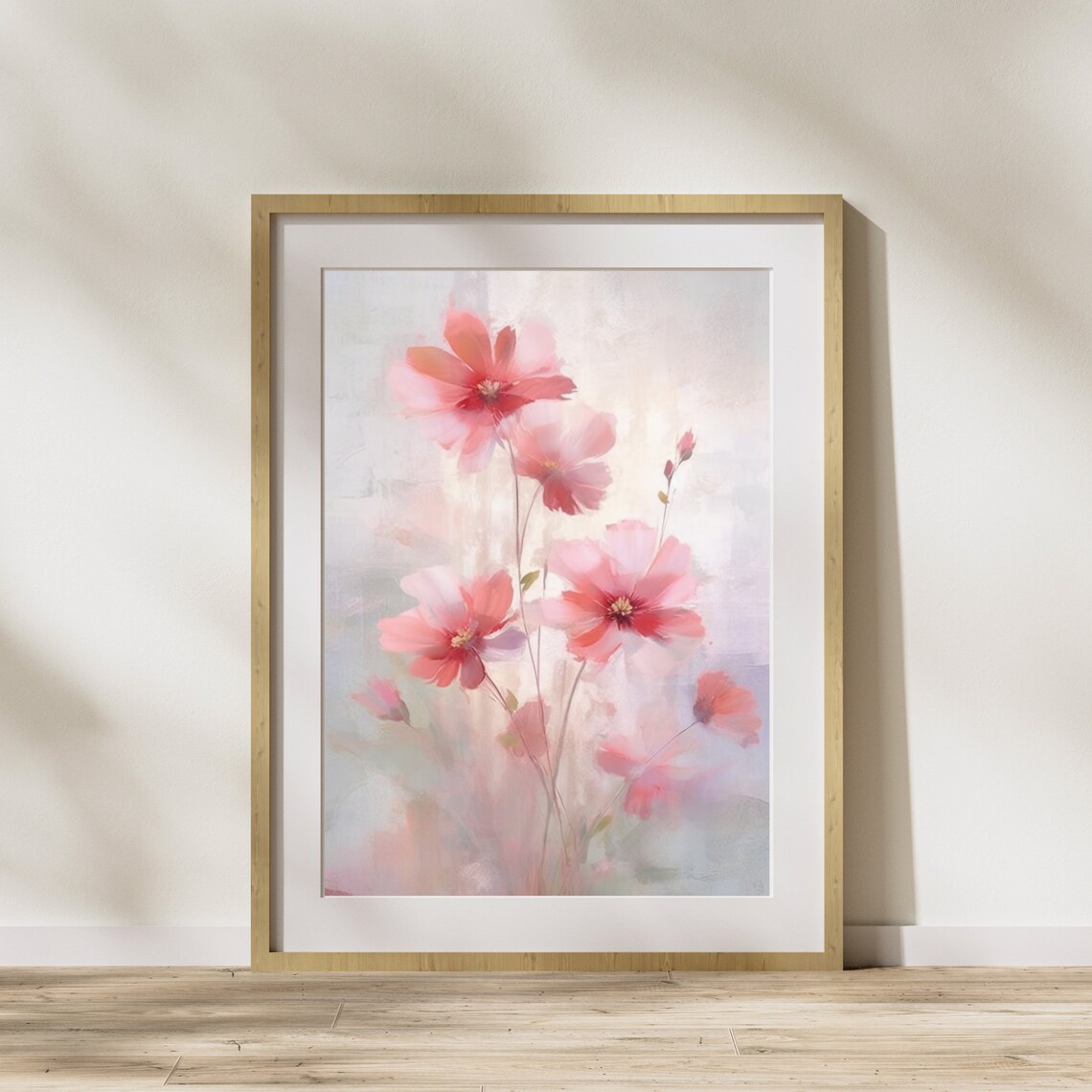 Pink Cosmos Flowers Dreamy Watercolor Floral Painting Poster
