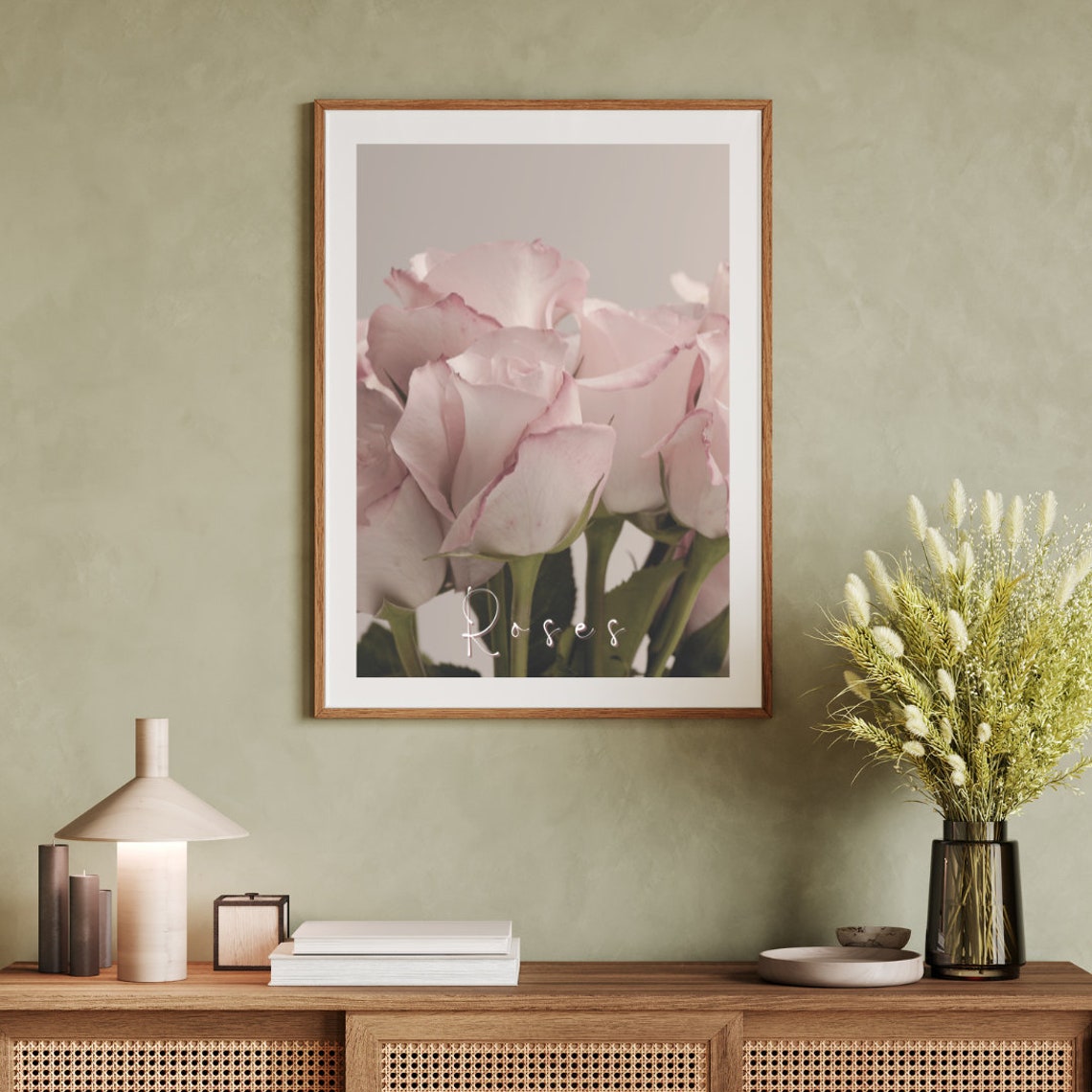 Blush Pink Roses Bouquet Floral Photography With Script Text Poster - Image 3
