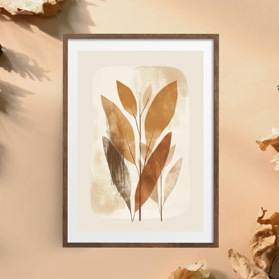 Beige And Terracotta Leaves Abstract Botanical Minimal Poster