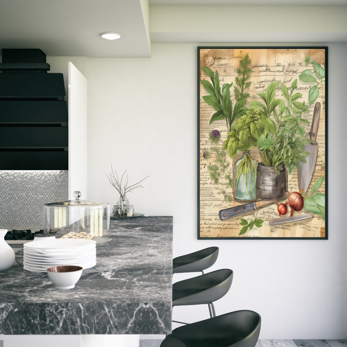 Vintage Kitchen Herbs Recipe Still Life Rustic Culinary Art Poster - Image 3