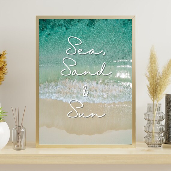 Sea Sand And Sun Script Lettering Aerial Coastal Beach Quote Poster