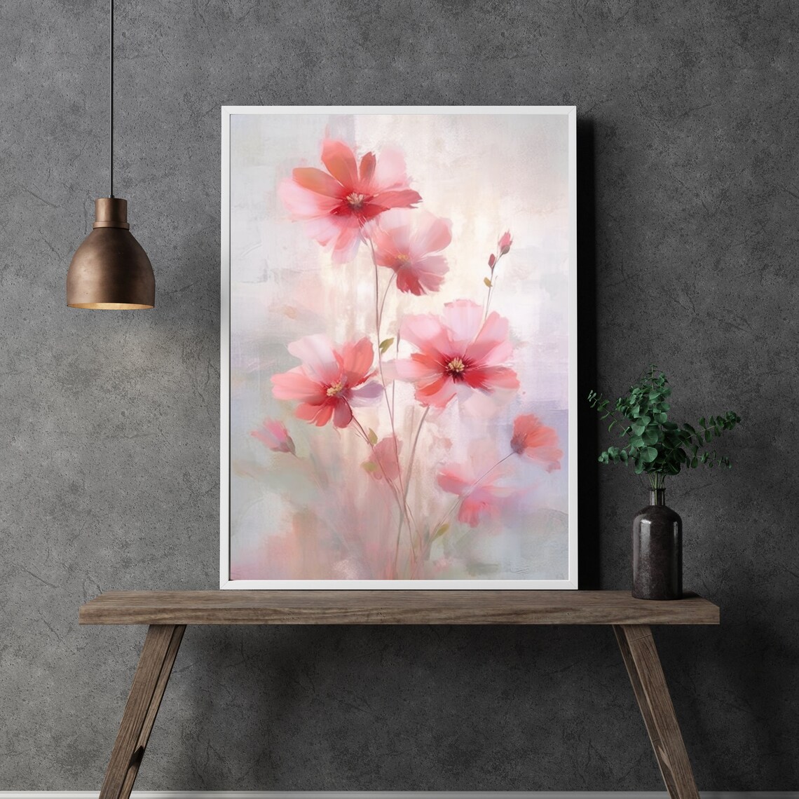 Pink Cosmos Flowers Dreamy Watercolor Floral Painting Poster - Image 3