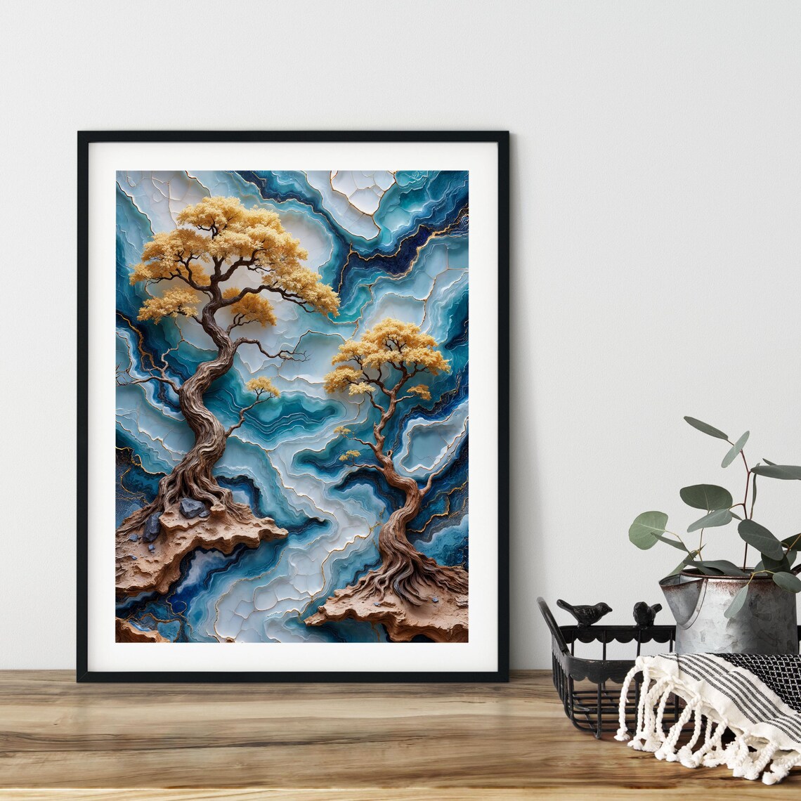 Gemstone Tree Landscape, Nature Kintsugi Art Print
