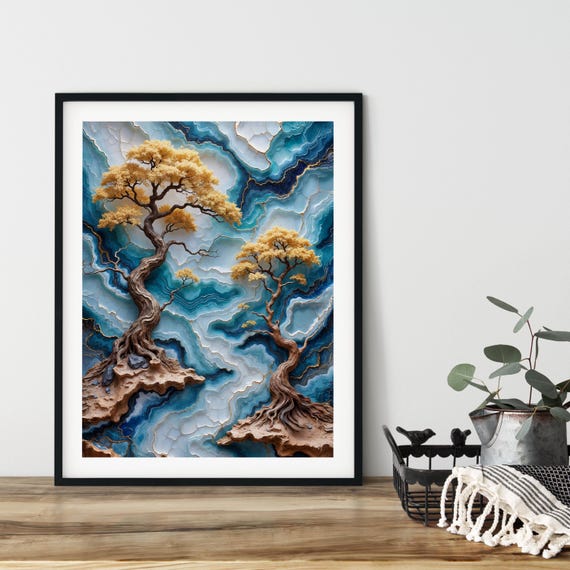 Gemstone Tree Landscape, Nature Kintsugi Art Print