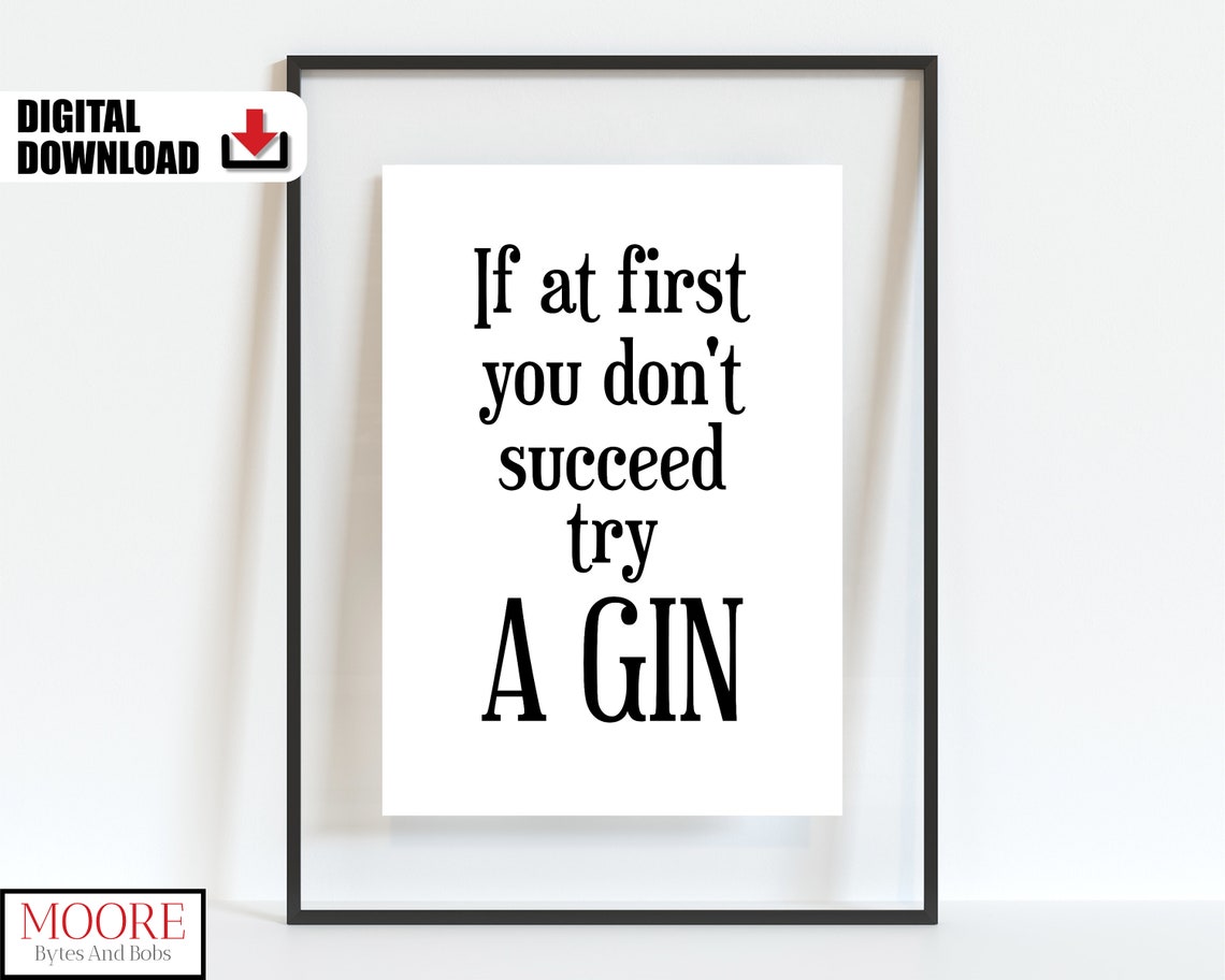 If At First You Do Not Succeed Try A Gin Funny Bar Wall Decor Poster