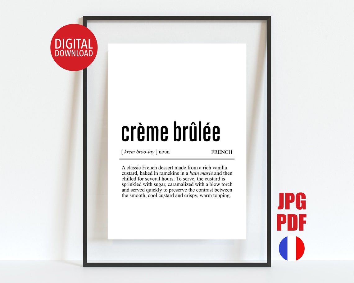 Crème Brûlée Definition French Dessert Kitchen Wall Decor Poster