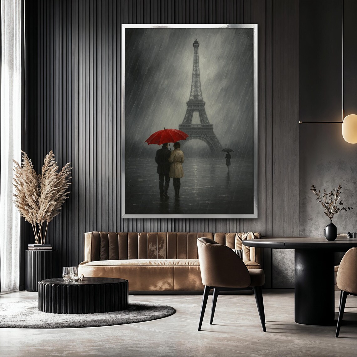 Paris Rainy Romance Eiffel Tower Couple Art Print - Image 2