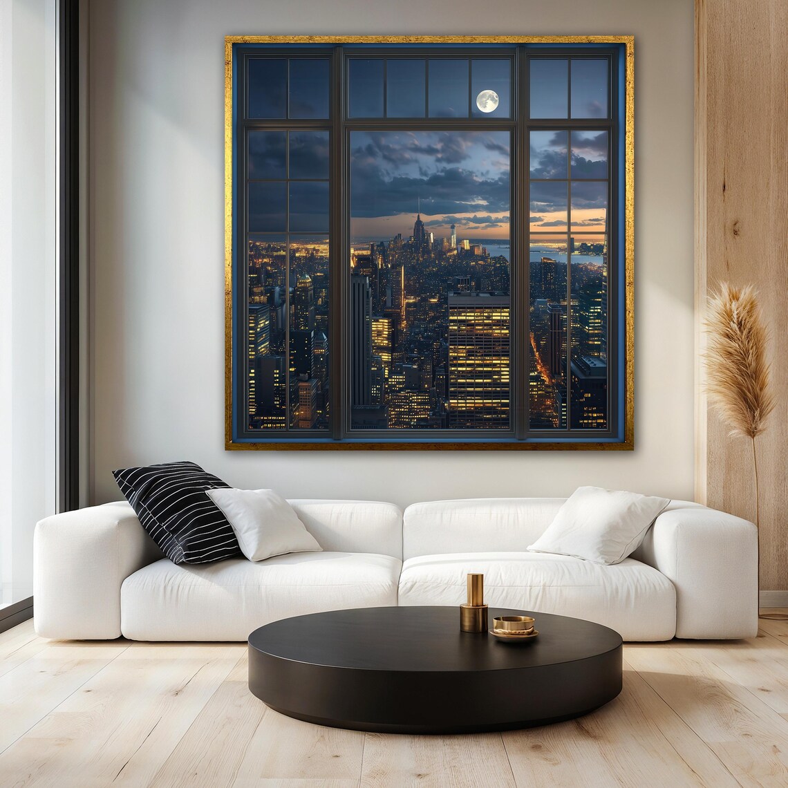 City Skyline At Night With Moon, Urban Landscape - Image 3