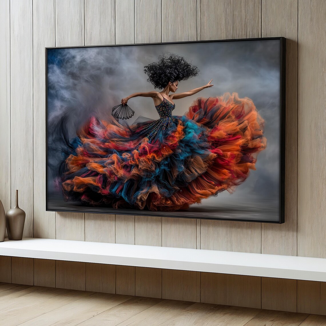 Afro Dancer Painting, Vibrant Abstract Flamenco Art