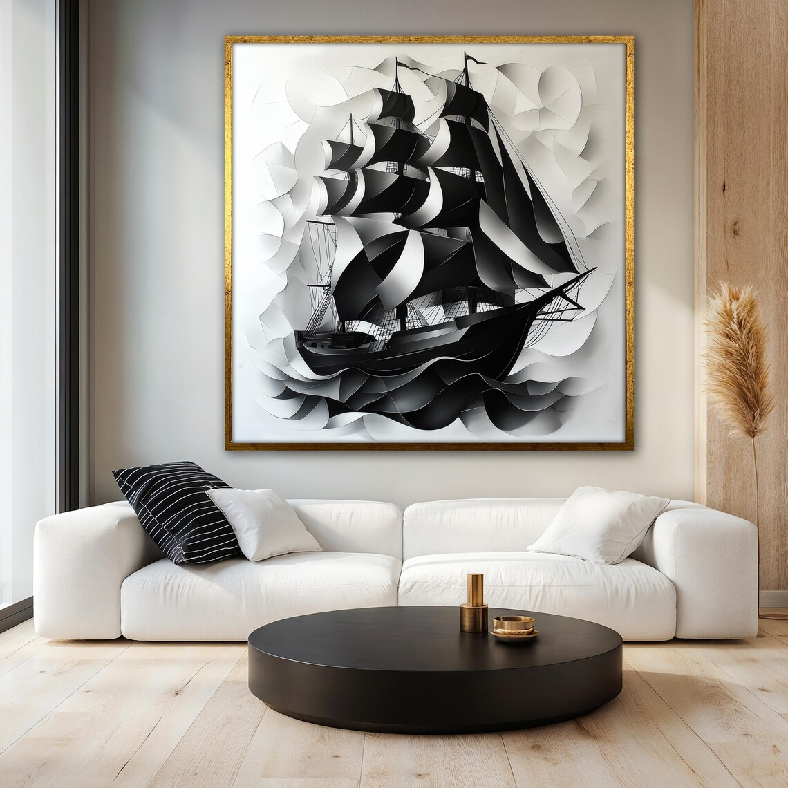 Black And White Ship Painting, Modern Nautical - Image 3