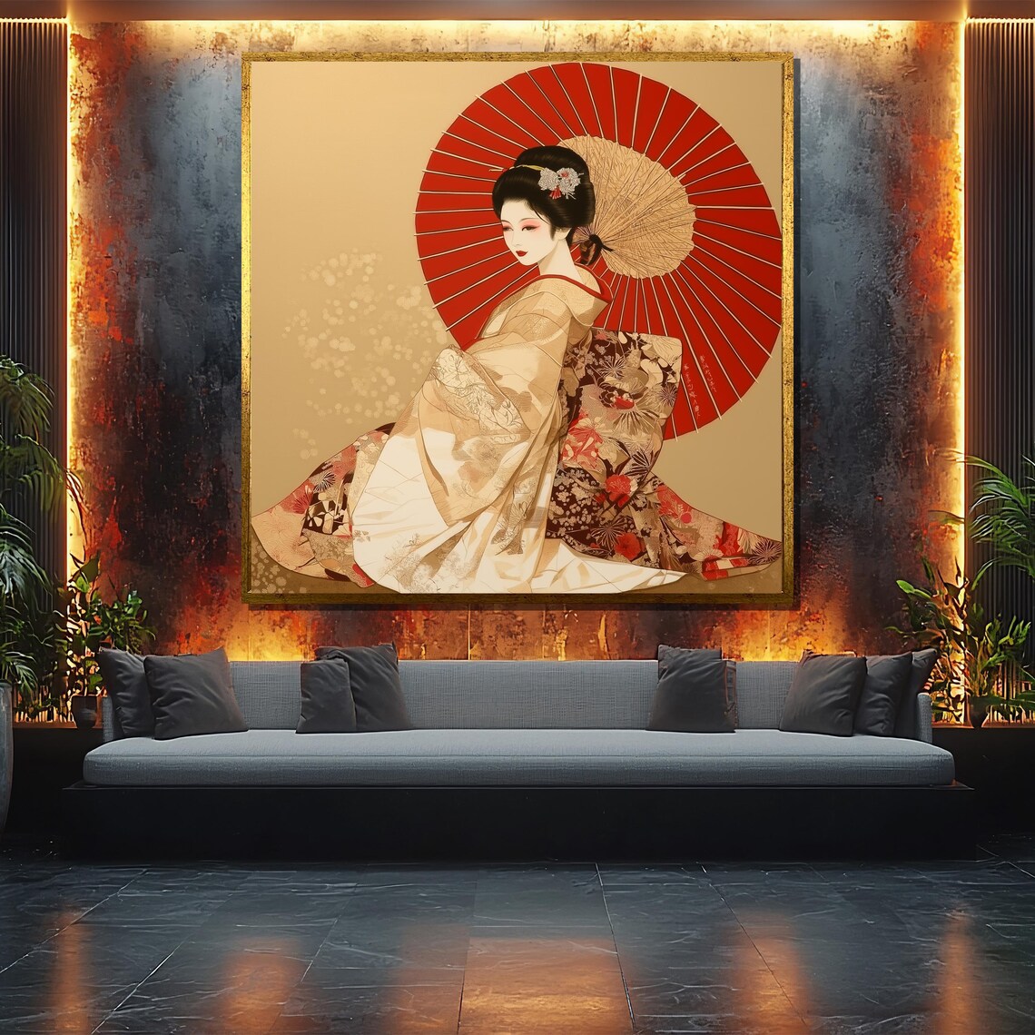 Japanese Woman in Traditional Kimono, Elegant Geisha