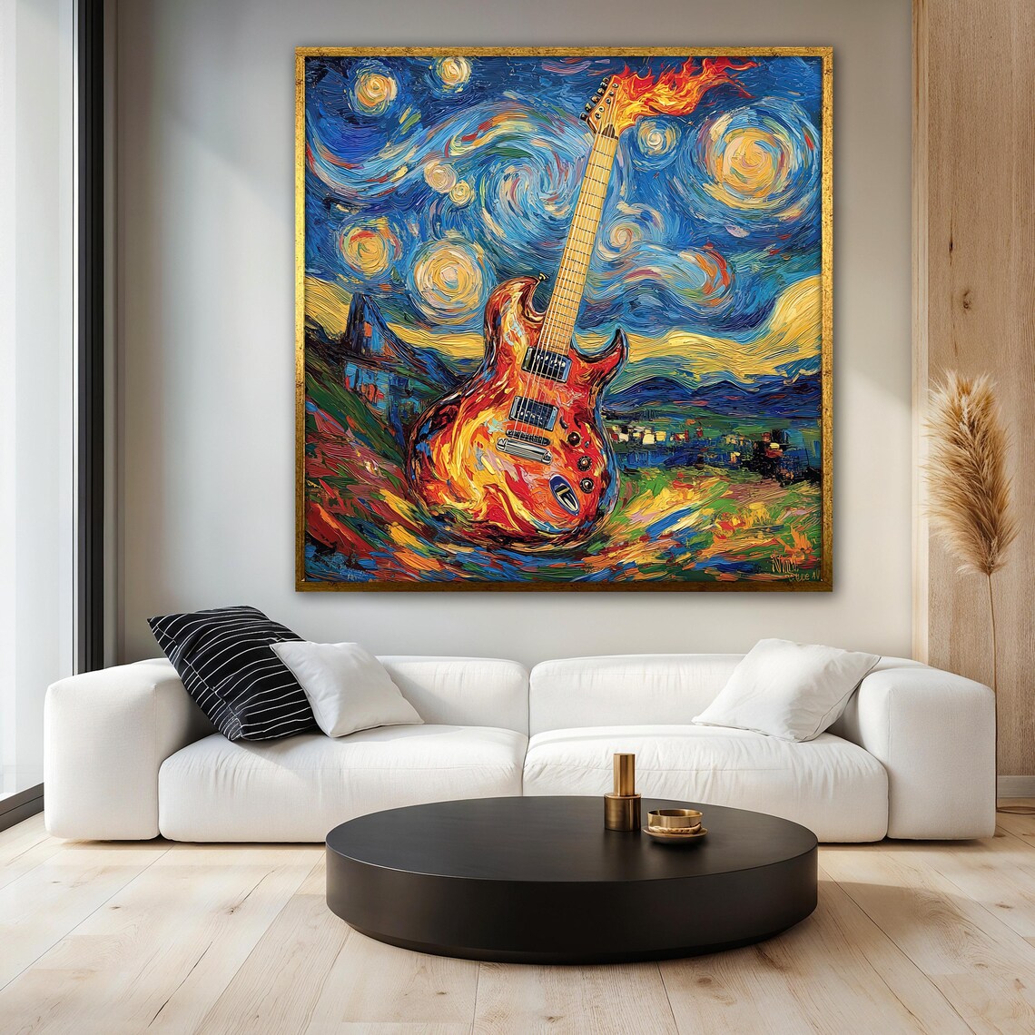 Electric Guitar Painting, Van Gogh-Inspired Artwork - Image 3