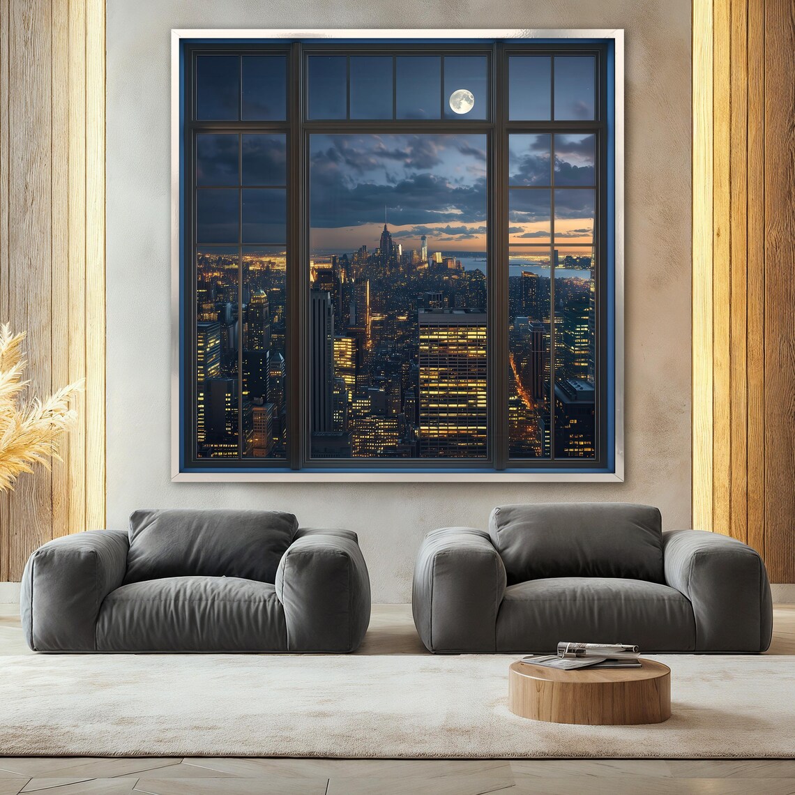City Skyline At Night With Moon, Urban Landscape - Image 2