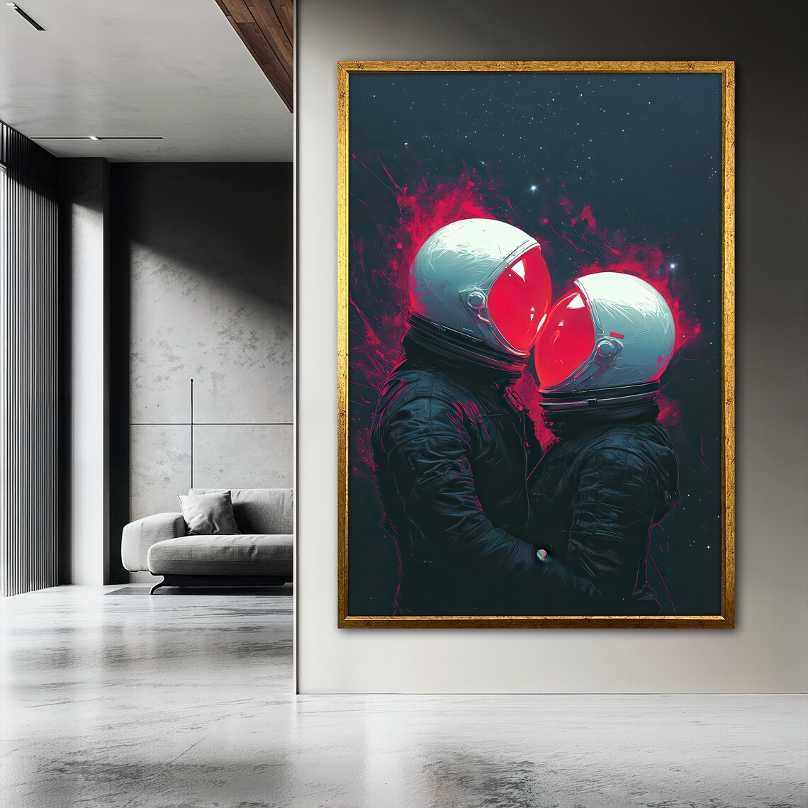 Astronaut Couple Painting, Futuristic Romantic Decor - Image 3