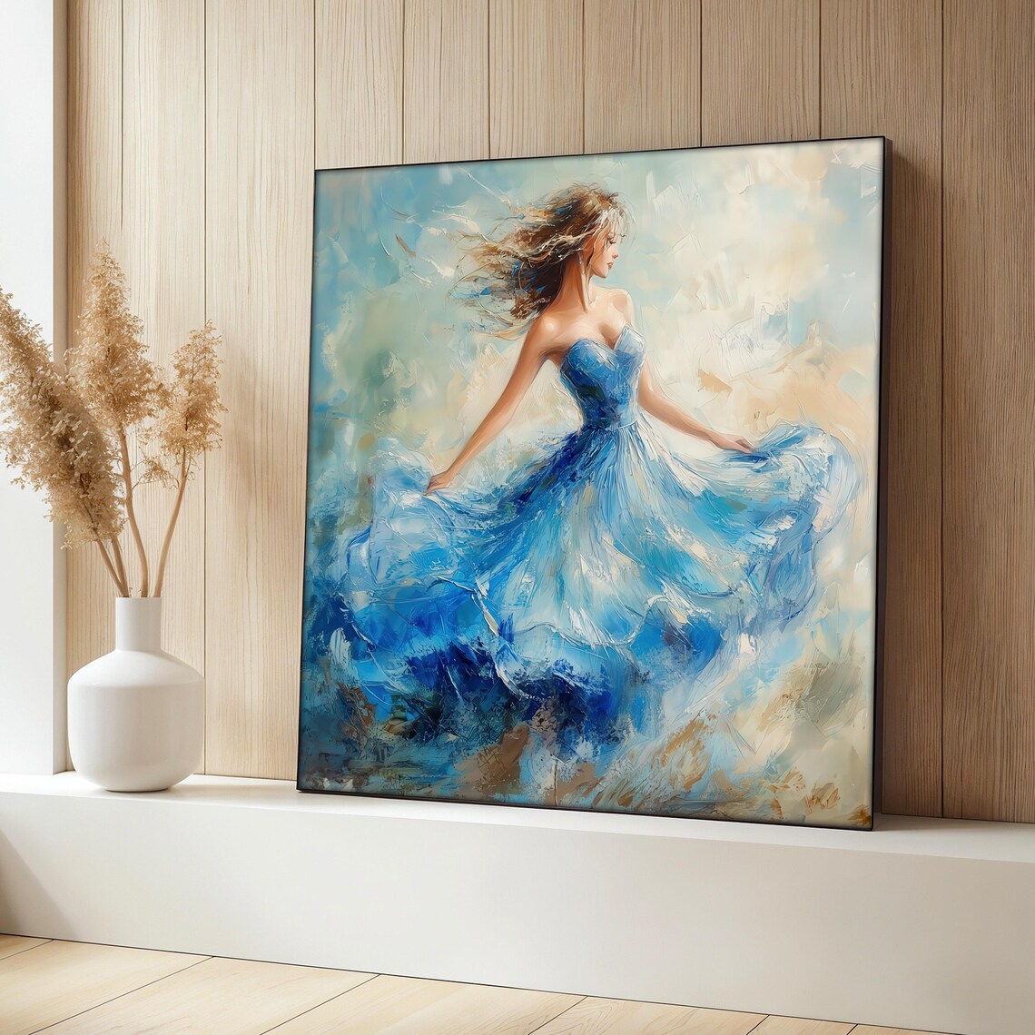 Blue Dress Woman, Elegant Lady Poster Print