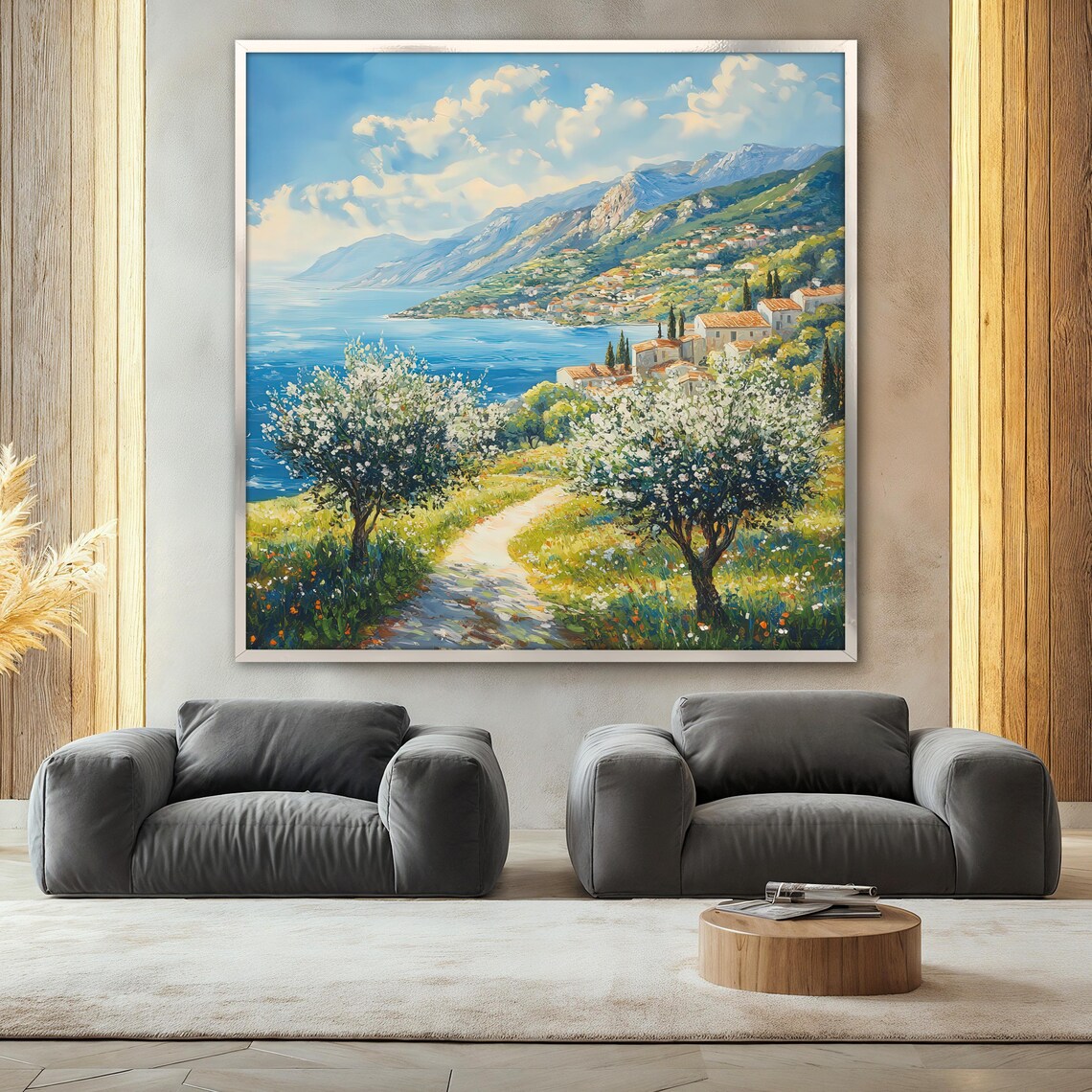 Mediterranean Landscape Painting, Scenic Village Pathway - Image 2
