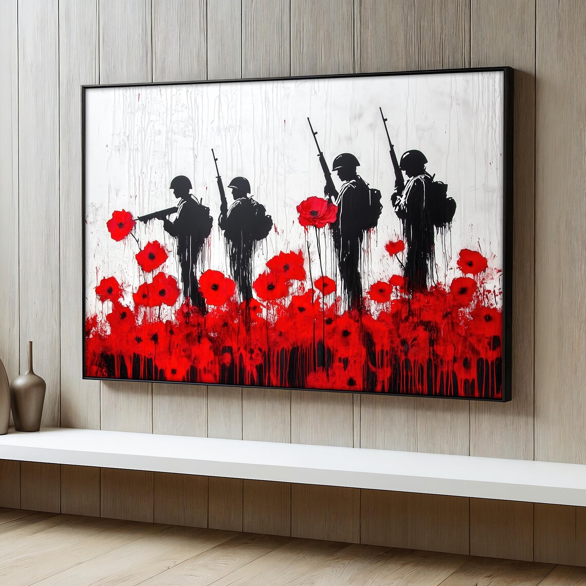 Soldier Painting Red Poppy, War Memorial Artwork