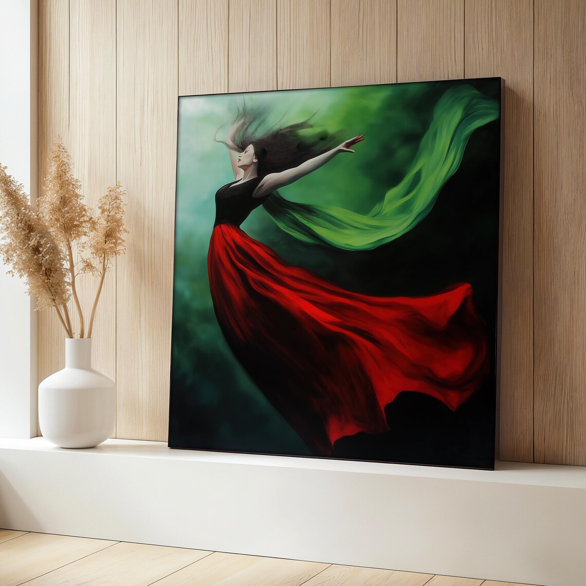 Red Dress Woman Painting, Feminine Freedom Art Print