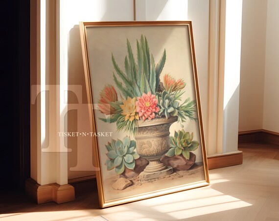 Vintage Style Succulent Botanical Drawing Wall Art