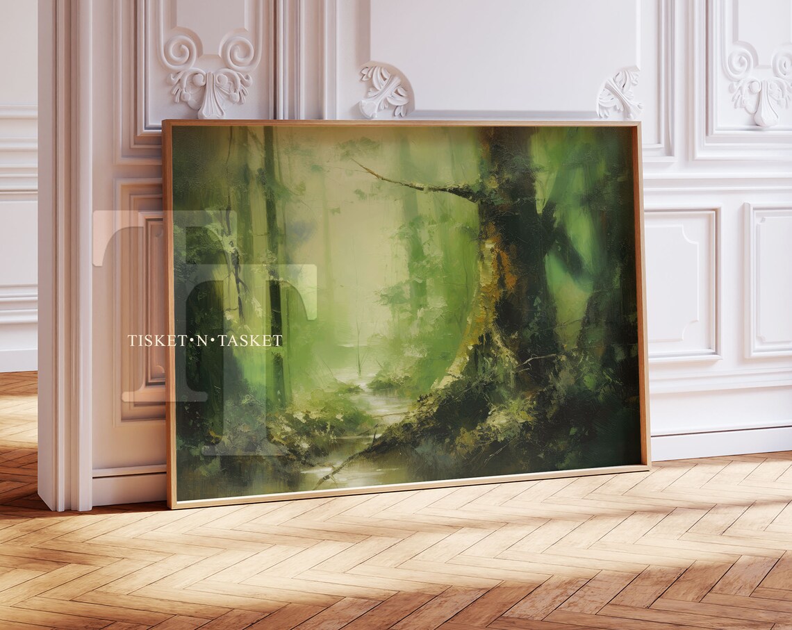 Green Trees Abstract Vintage Style Forest Landscape