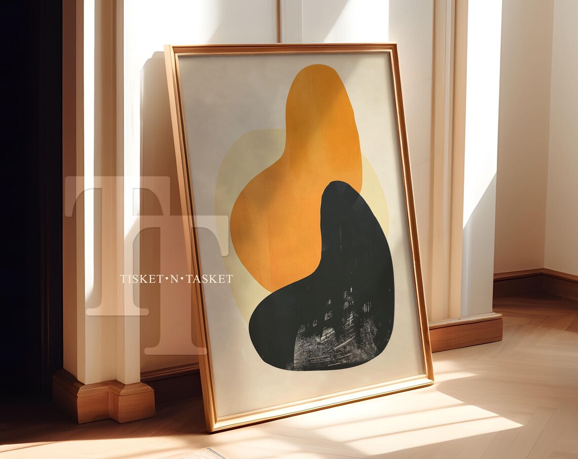 Simple Yellow Black Abstract Minimalist Print Wall Art