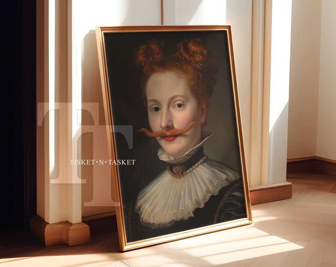 Victorian Painted Portrait Of A Red Woman With Mustache, Poster