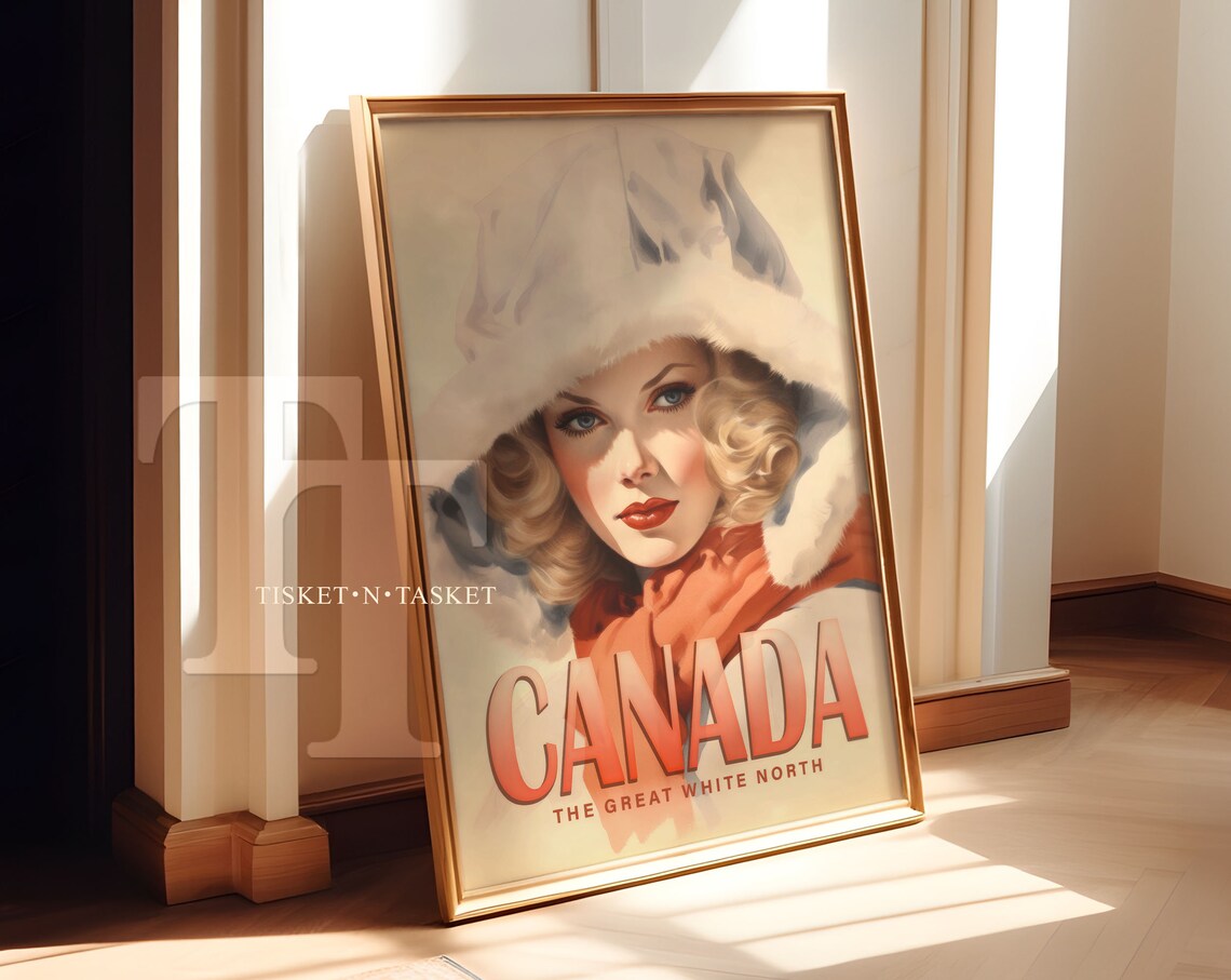 Vintage Canada The Great White North Poster With Fur Hood Woman