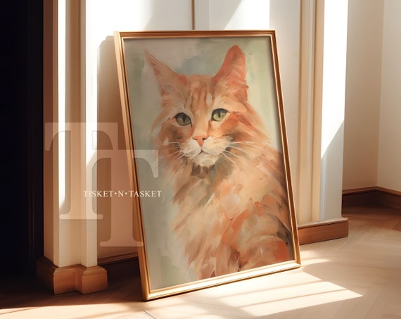 Orange Tabby Cat Painting Portrait Vertical Wall Art