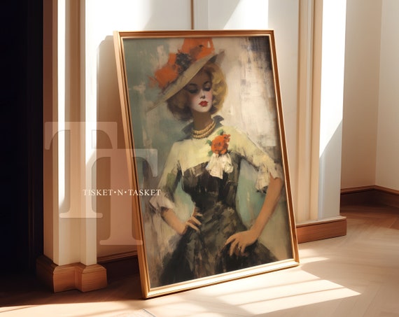 Blonde Woman Fashion Portrait Painting Vintage Style Vertical Wall Art