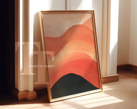 Orange Waves Abstract Painting Bold Simple Vertical Wall Art