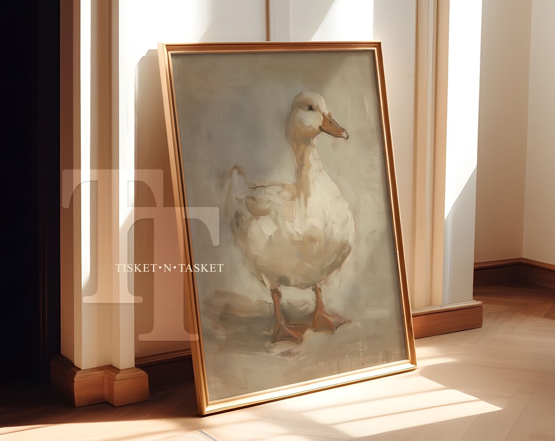 Neutral White Duck Painting Soft Beige Oil Style Vintage Farm Animal Poster