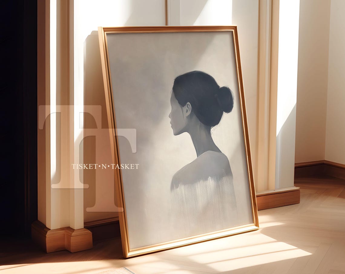 Minimalist Neutral Woman Profile Portrait Monochrome Art Poster