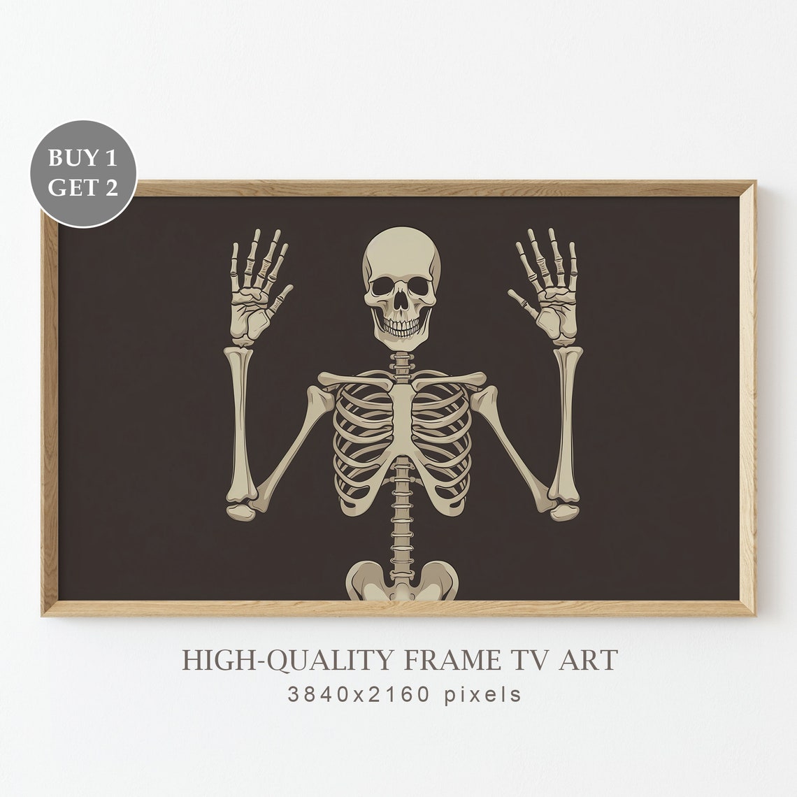Smiling Skeleton With Raised Hands Modern Halloween Spooky Goth Poster
