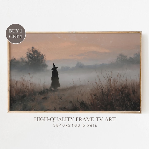 Witch Halloween Frame Tv Art For Samsung Spooky Landscape Painting Moody Autumn Smart Decor
