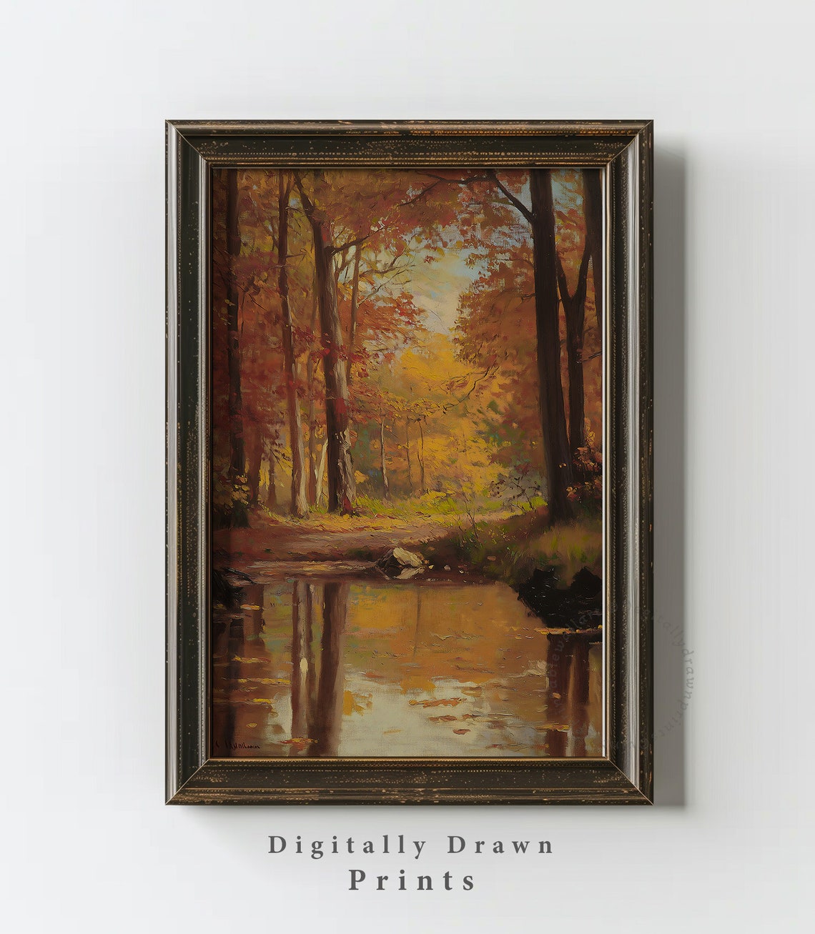 Autumn Forest Creek Golden Reflections Vintage Fall Landscape Poster - Image 3