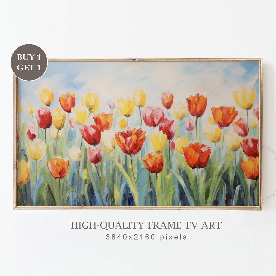 Spring Frame Tv Art Tulips Oil Painting For Tv Country Wildflowers Field Painting Farmhouse Decor Instant Frame Tv