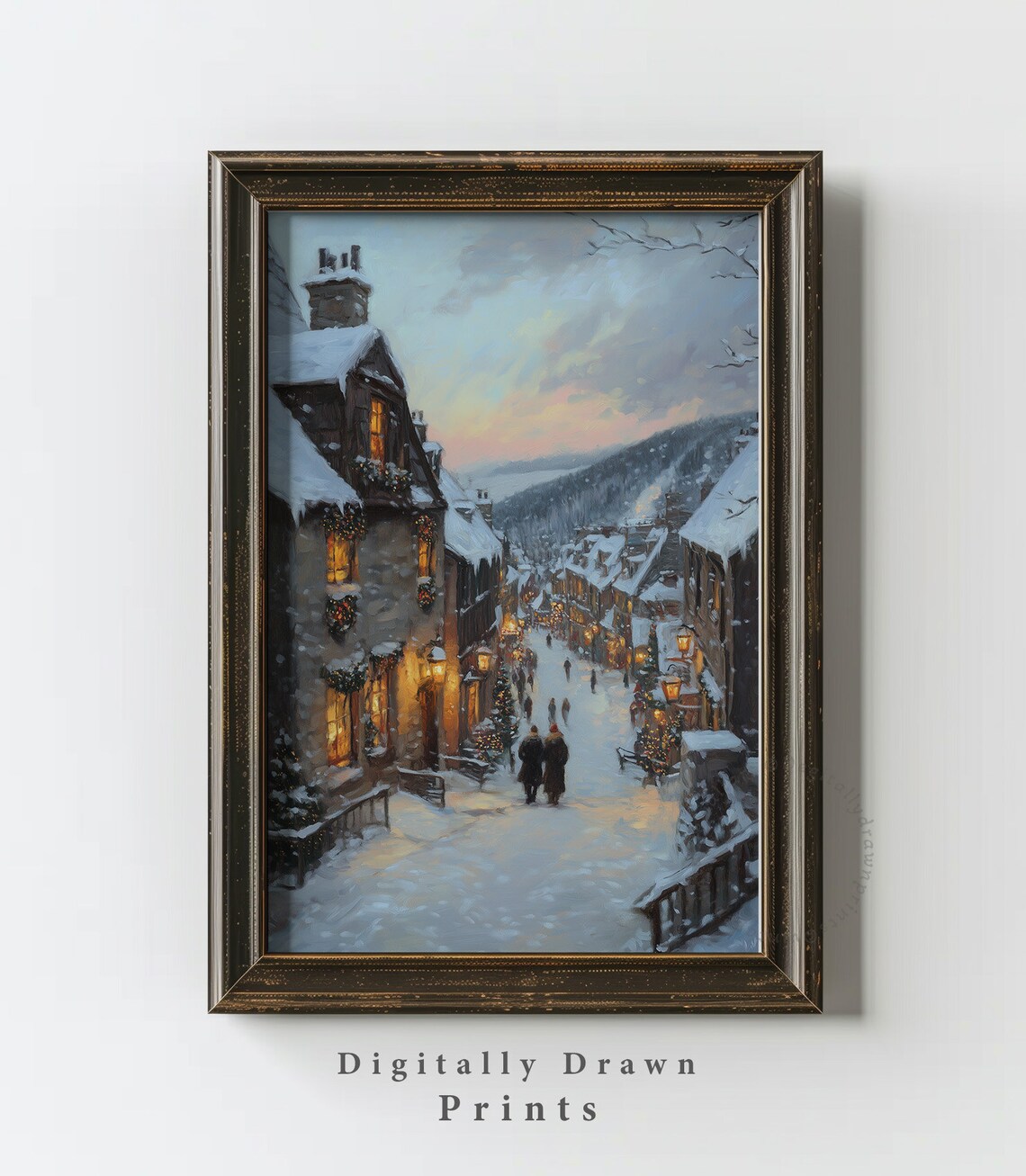 Vintage Christmas Moody Winter Oil Painting Art Print - Image 5